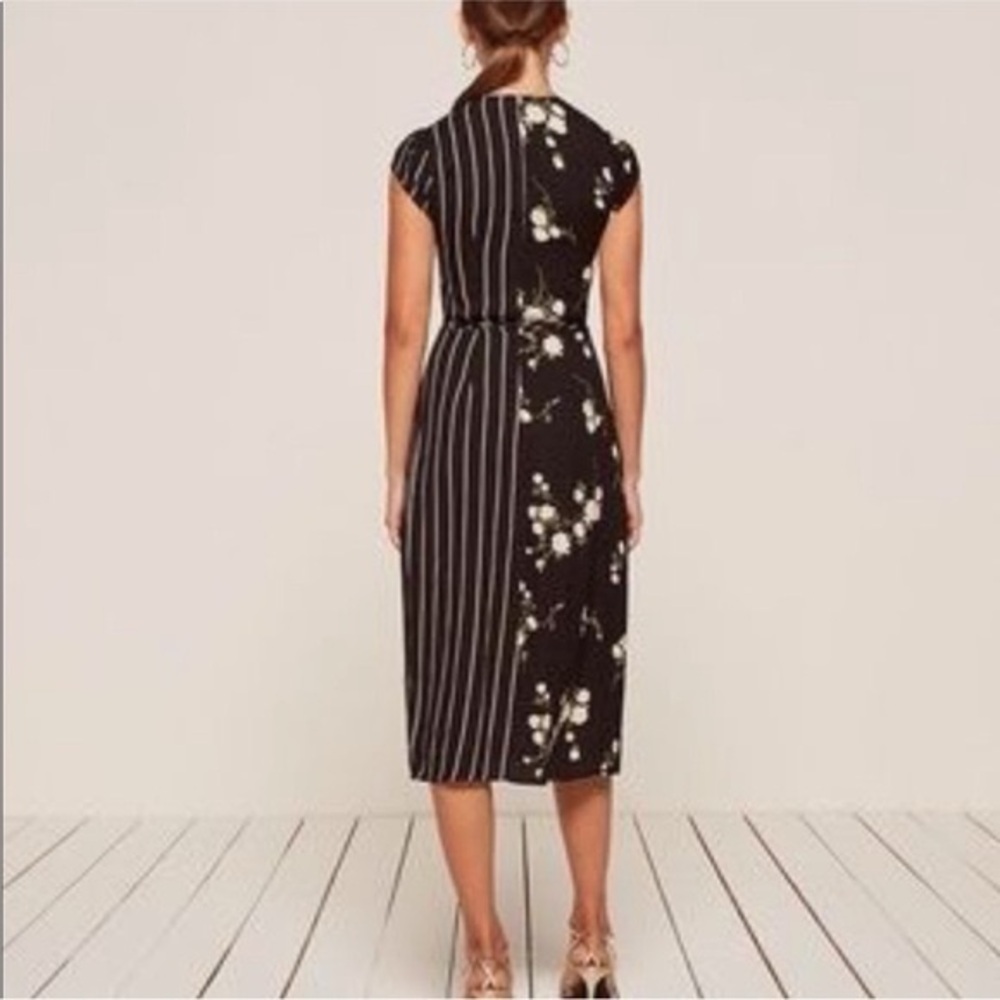 Reformation Black Sabrina Floral Striped Wrap Dress XS - Picture 5 of 10